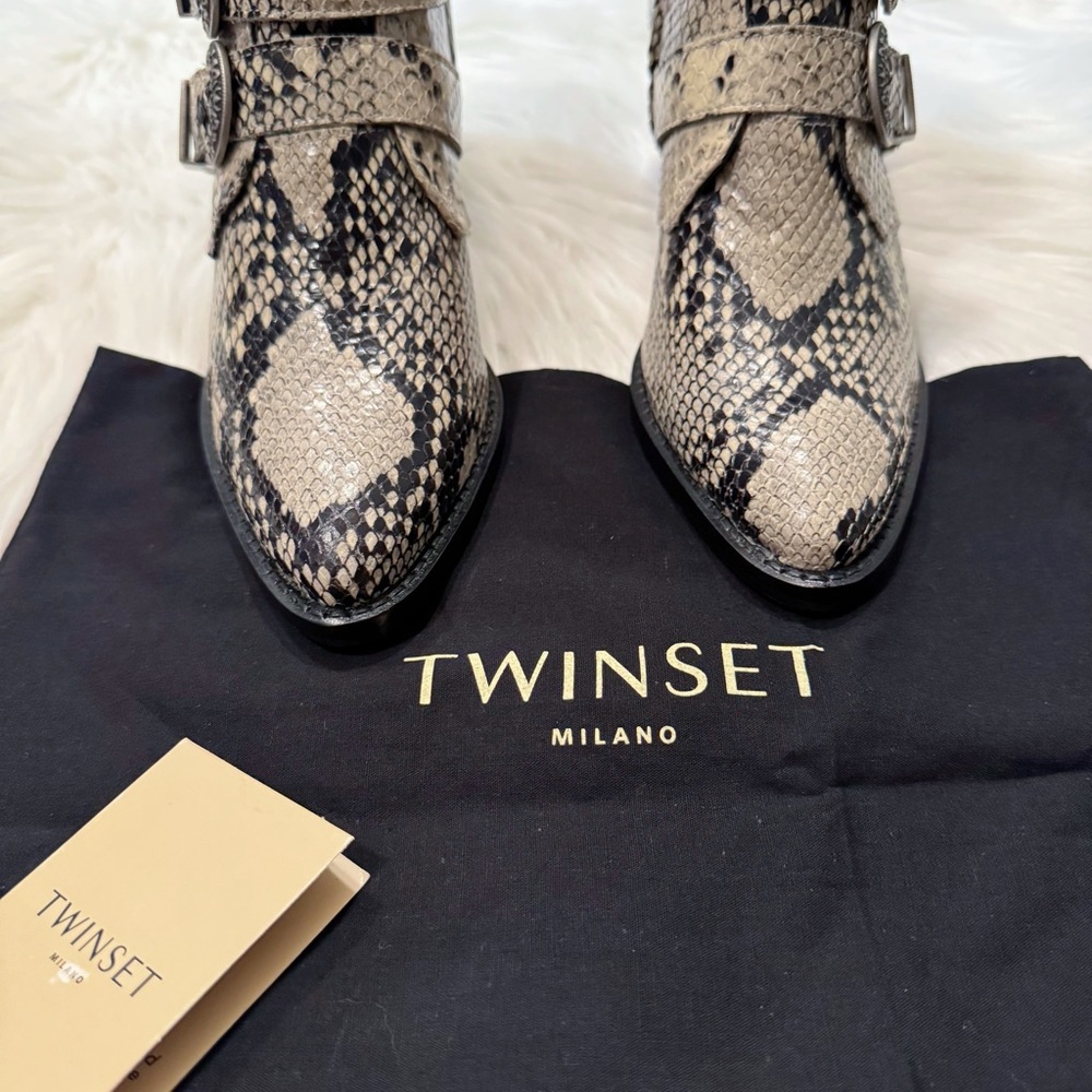 Twinset Milano Python Print Leather Heeled Ankle Boots Size EU 36 / US 6 - Picture 9 of 16